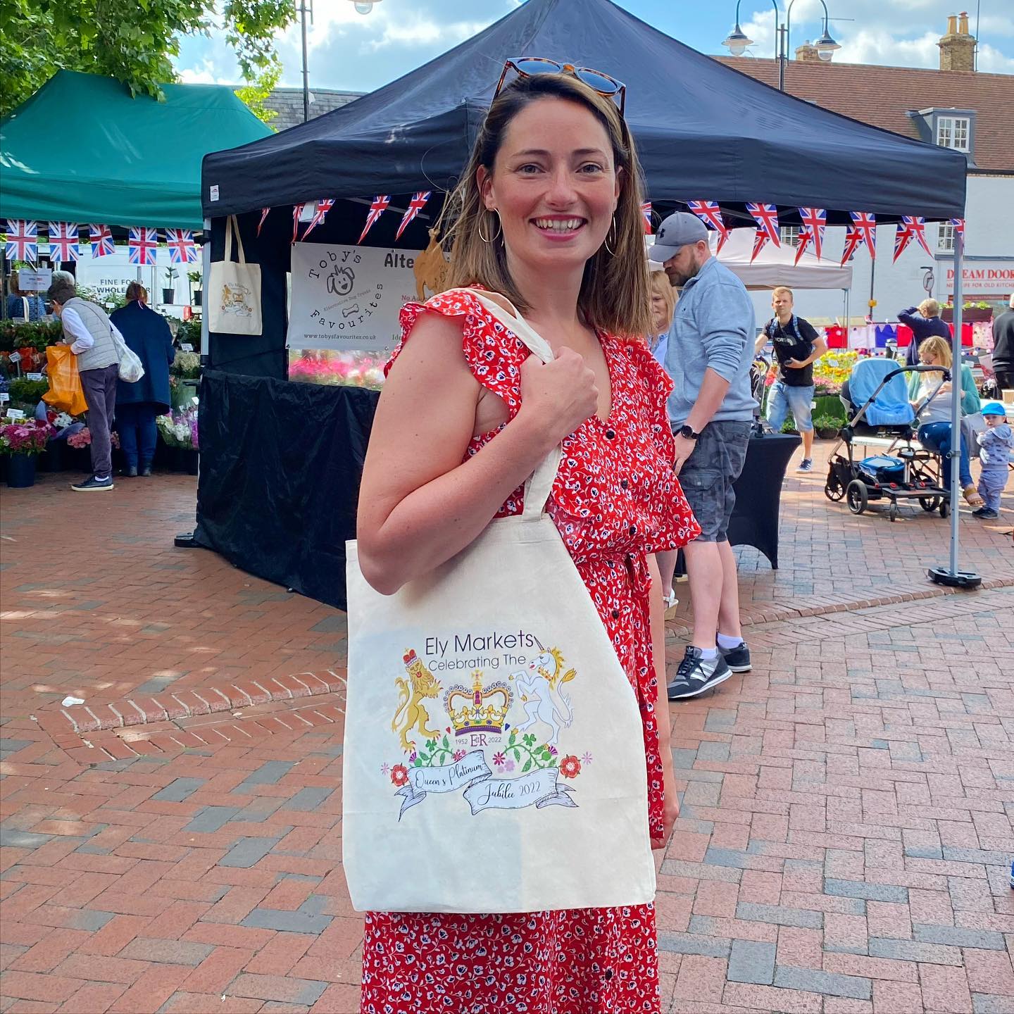 market shopper with Ely Market Jubilee tote bag